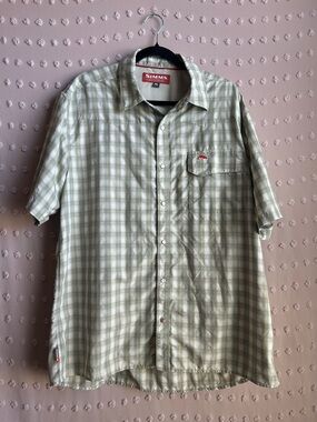 Simms Men’s Short Sleeve Button Up Fishing Shirt Sz XL Green